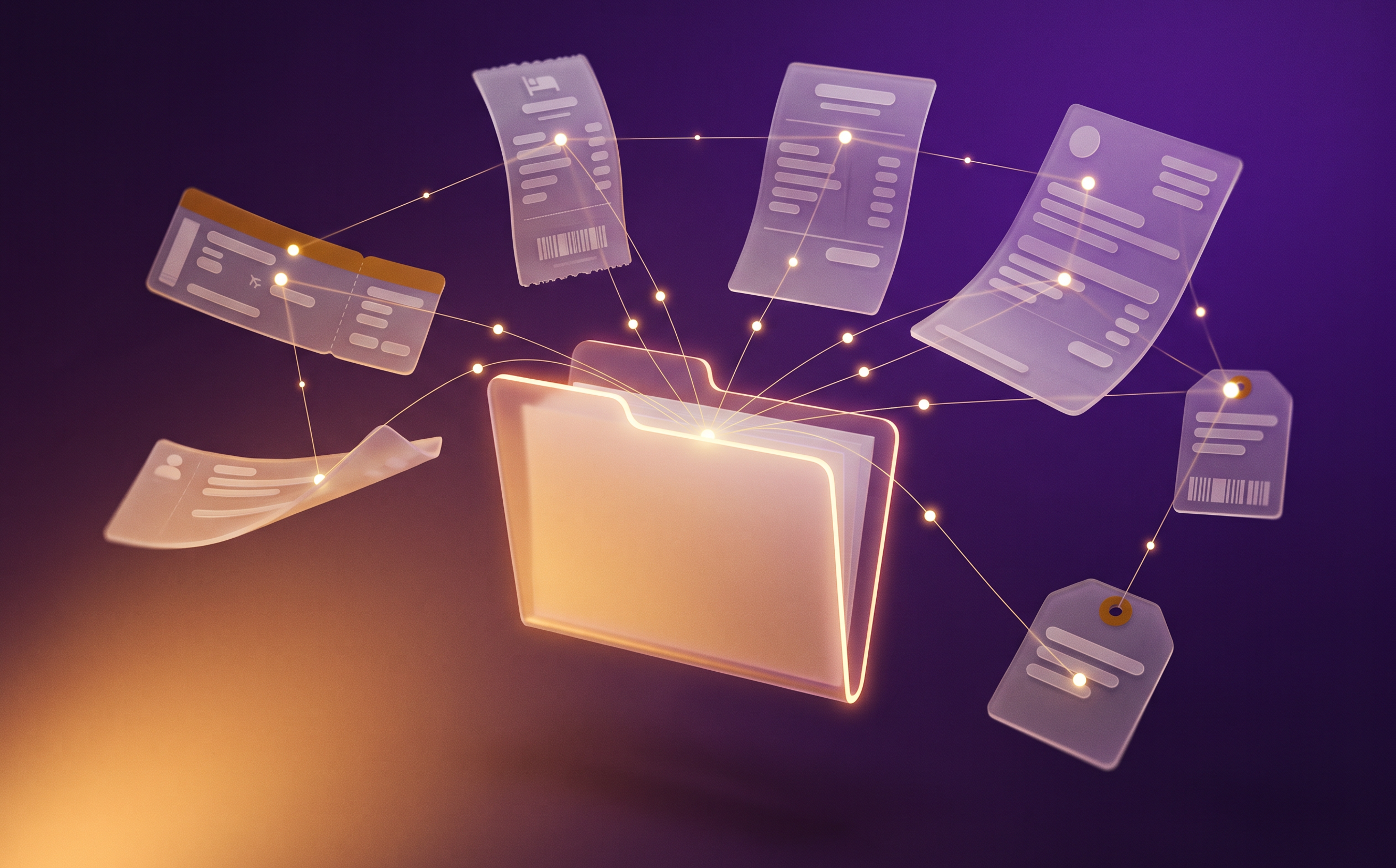 Itineraries, receipts, and reports in one working file
