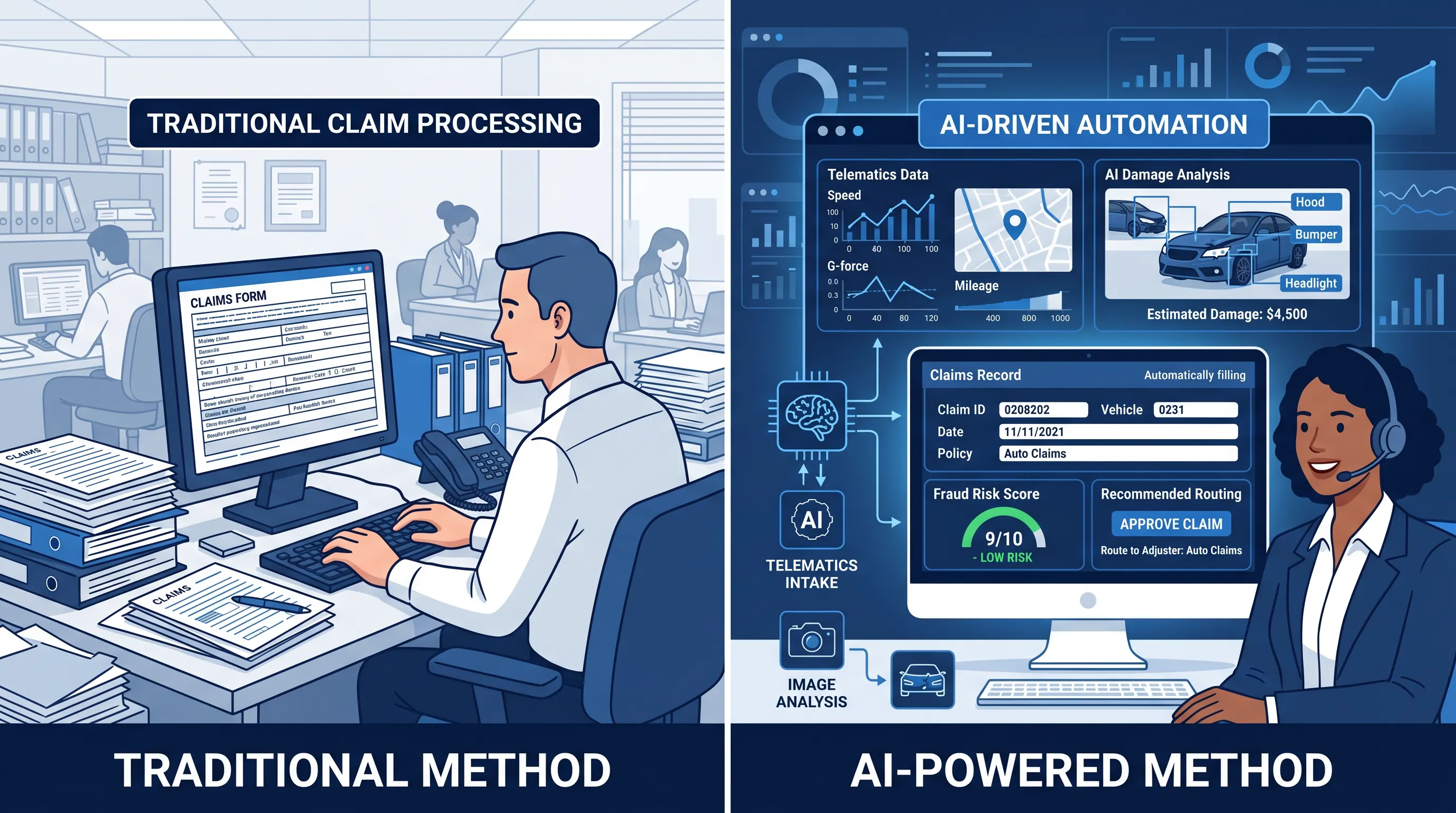 A clean split-screen digital illustration