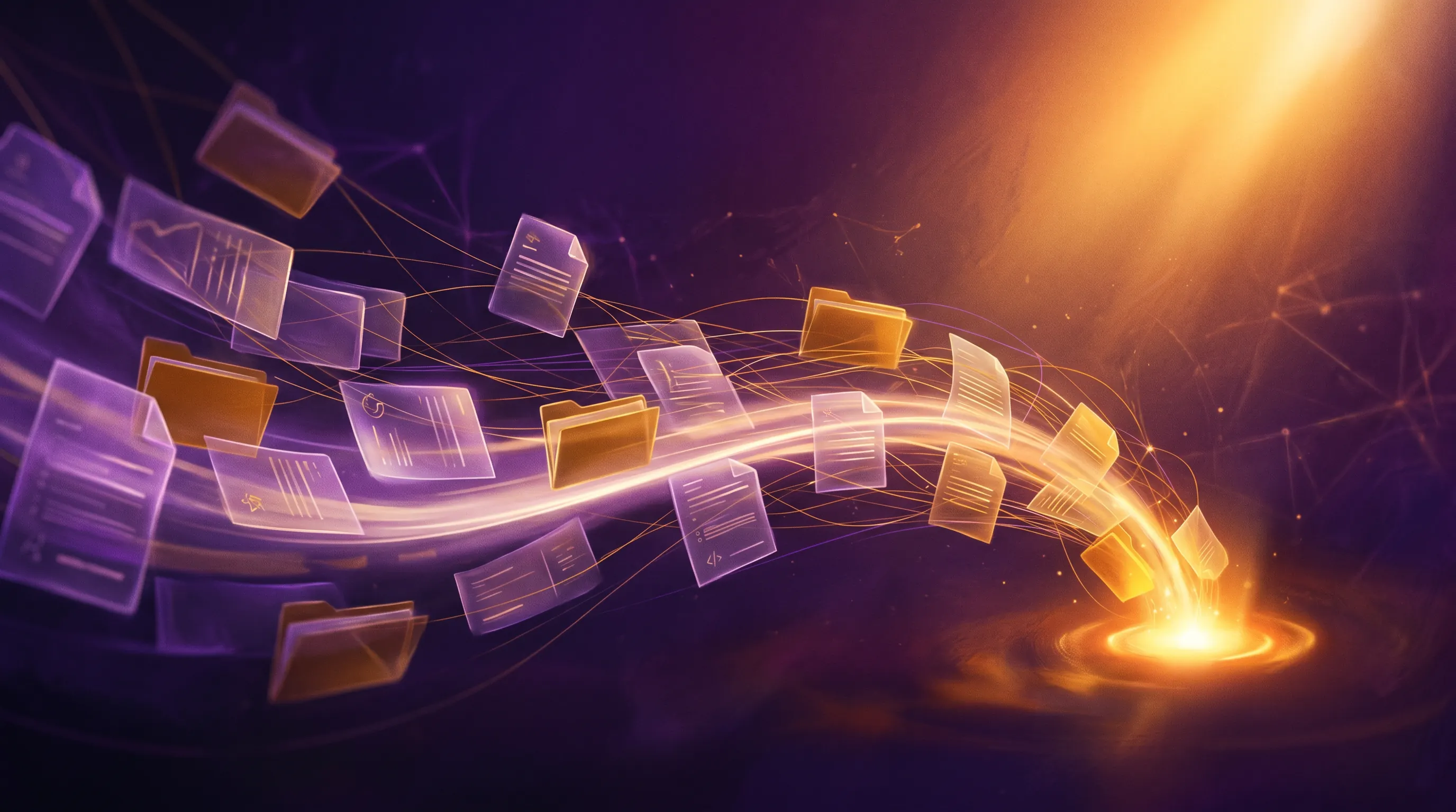 Abstract visualization of claim documents flowing quickly to a completed payout