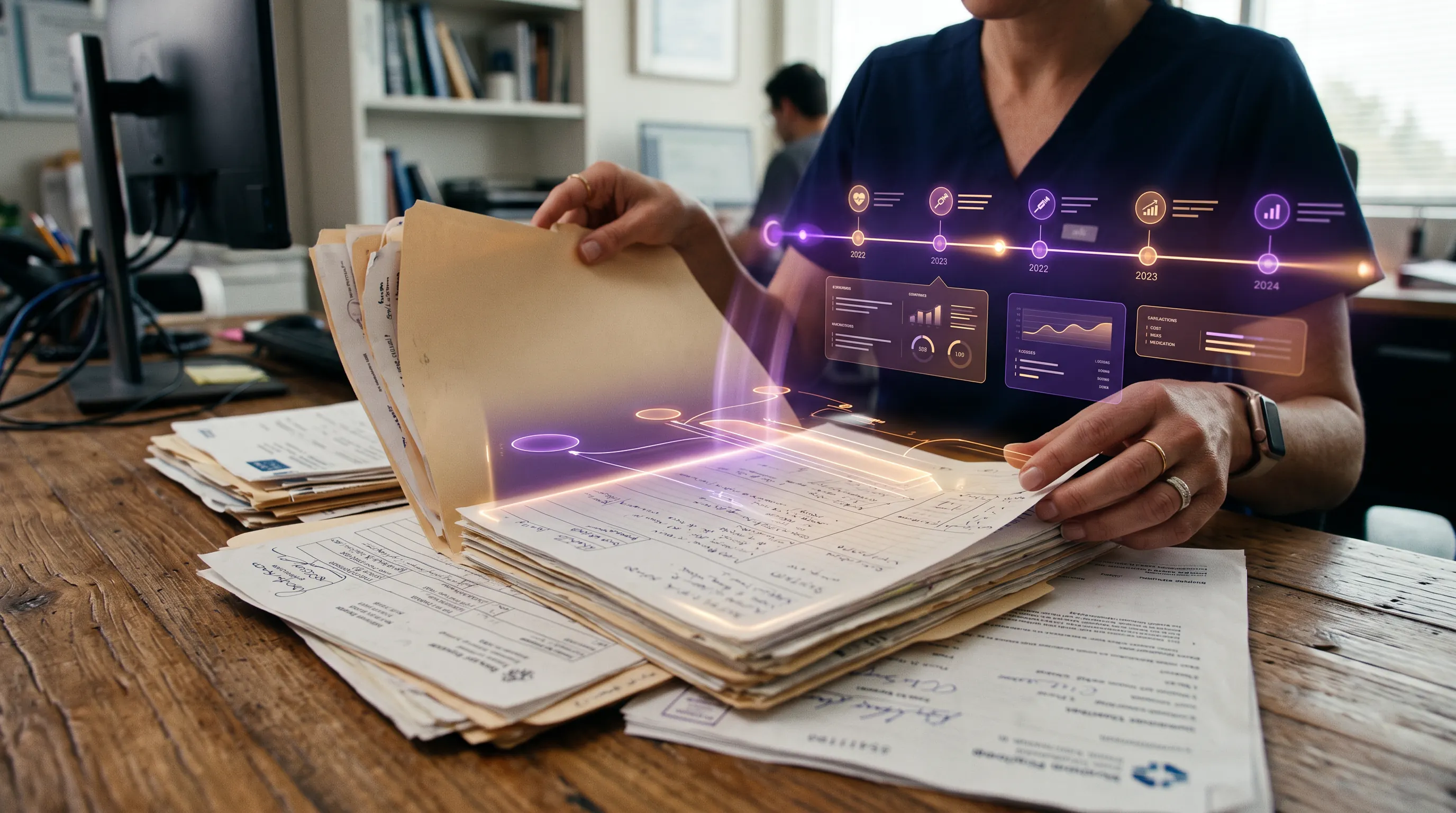 AI overlay scanning medical records and building a treatment timeline
